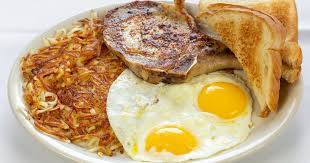 Fried Pork Chopped and Egg Hash Brown with Toast